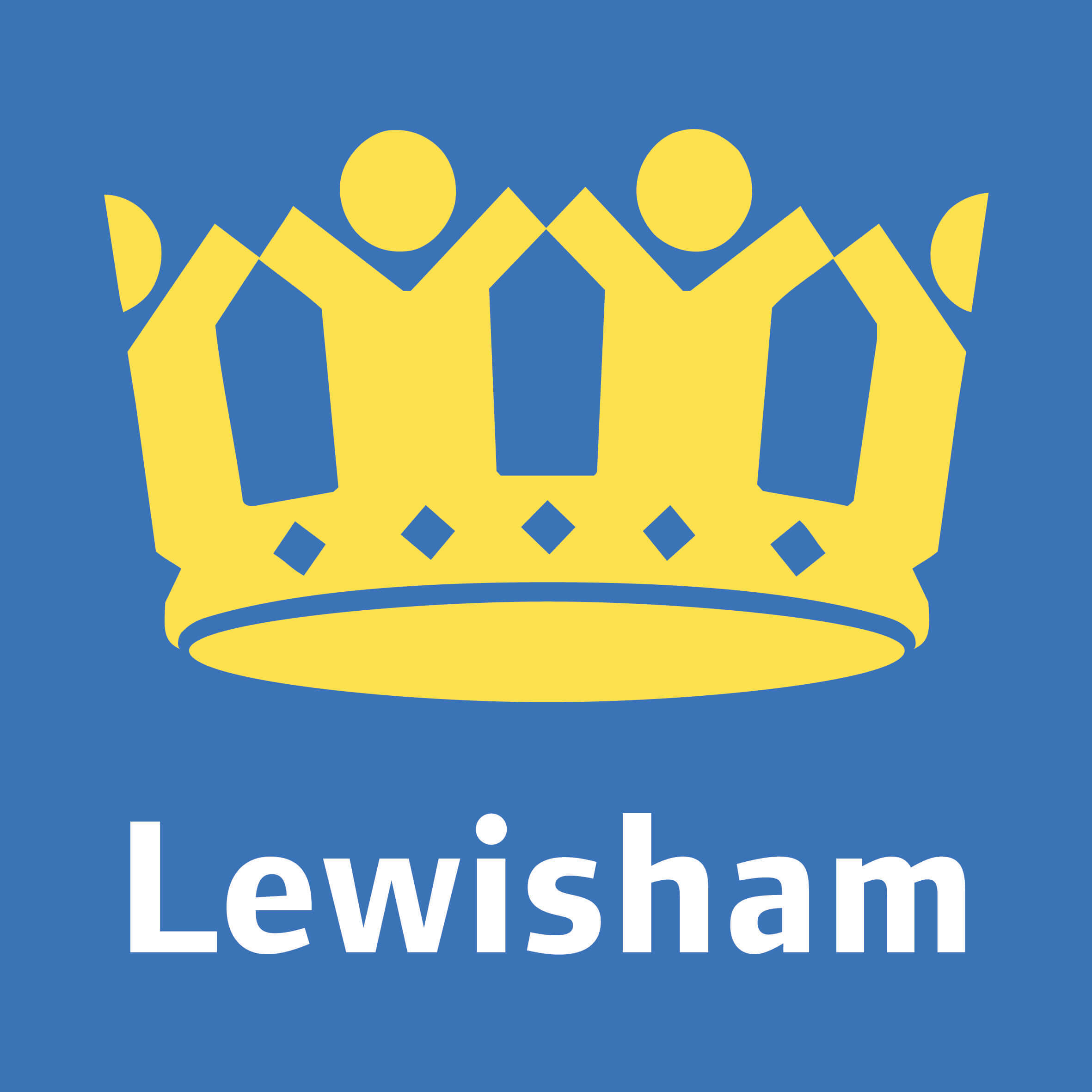 The Lewisham Council logo - A blue square with a yellow crown and white text reading 'Lewisham'