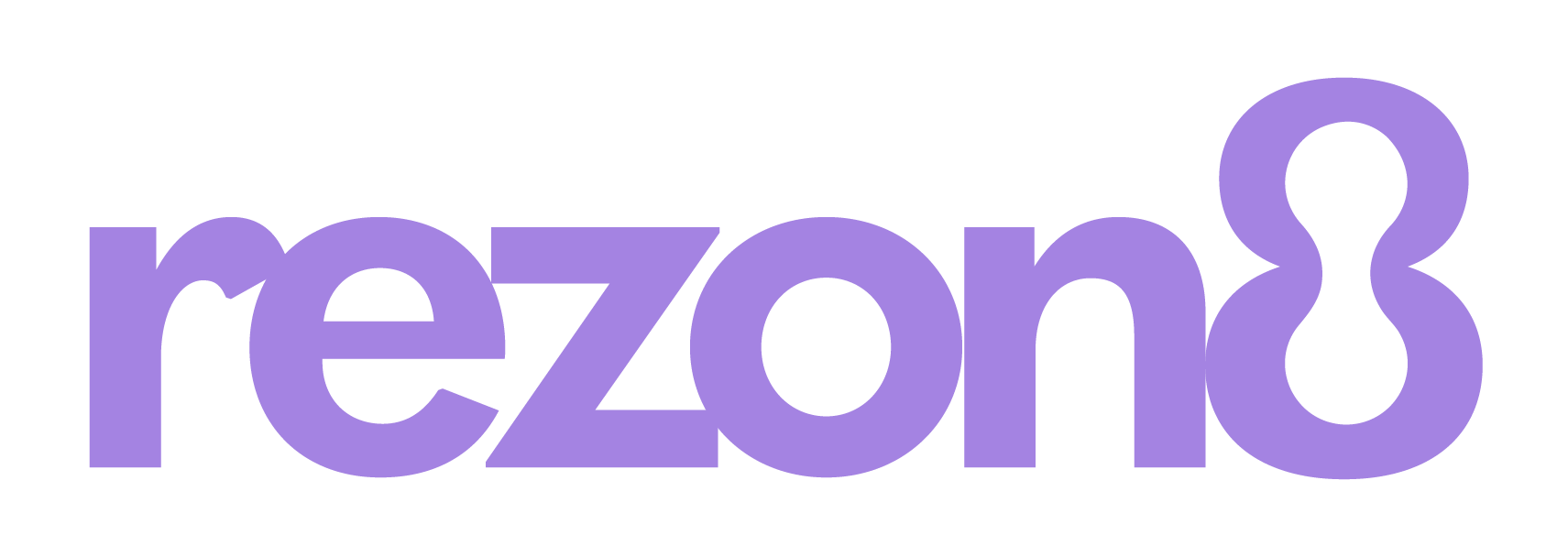 Logo for rezon8 featuring purple lowercase text