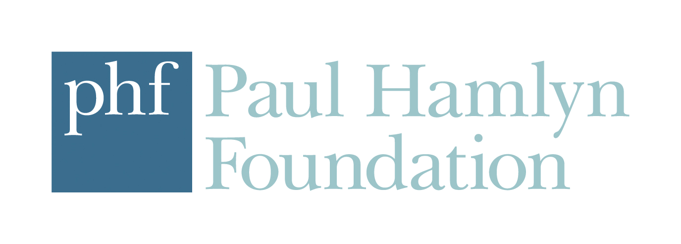 A white logo with blue text for the Paul Hamlyn Foundation