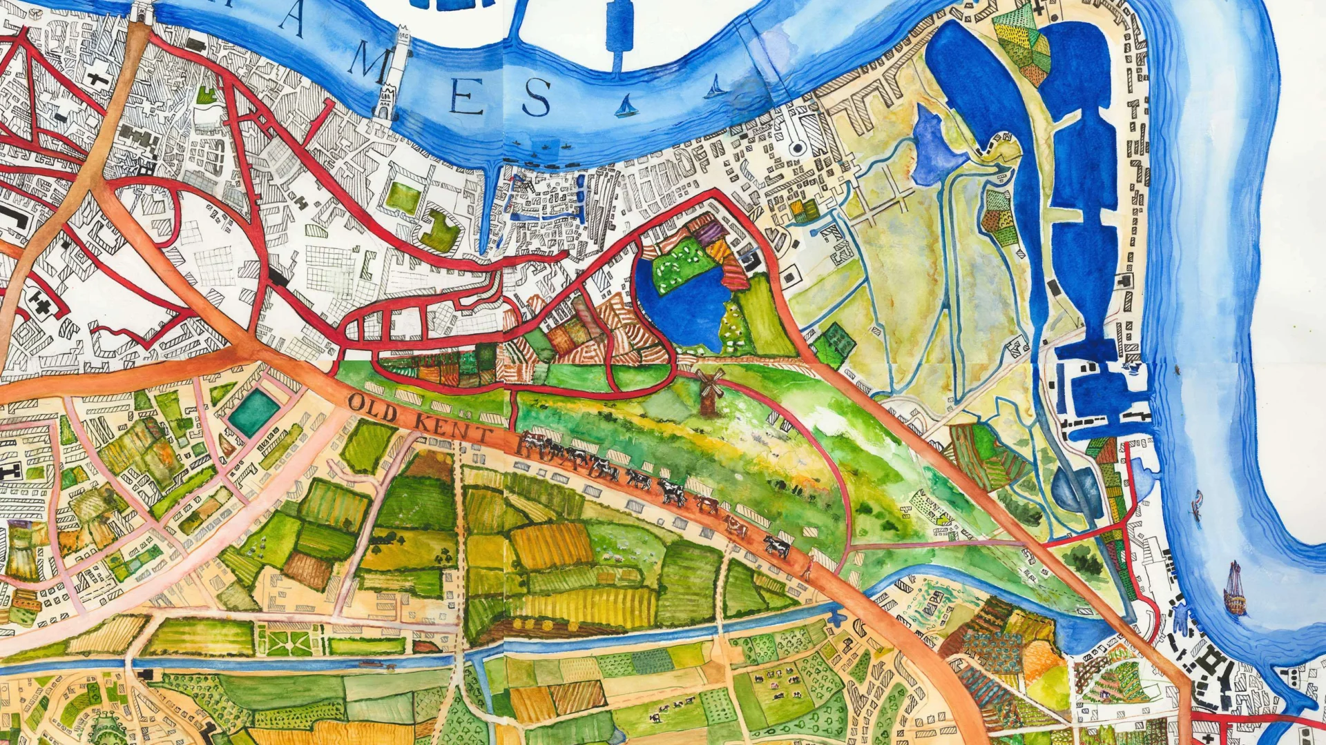 illustrated map of south of the thames
