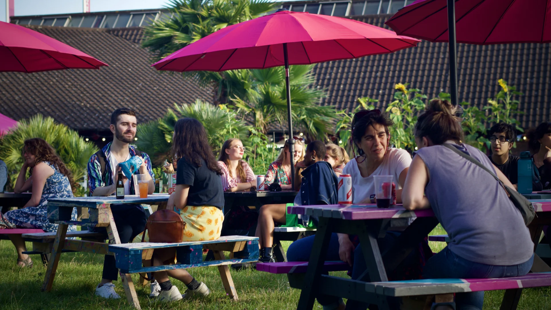 People at a picnic table