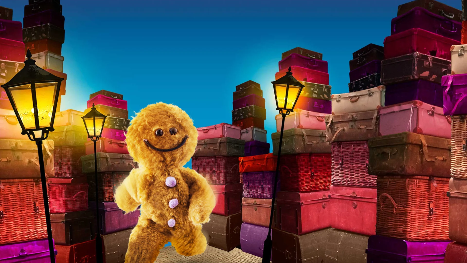 a fluffy cartoon gingerbread man on the streets