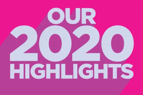 Pink graphics with the text 'Our 2020 highlights'