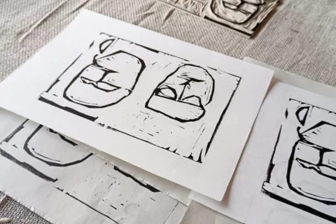 Close up on images on lino