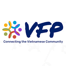 A logo of a multicoloured circle surrounded by coloured dots, and the text VFP: Connecting the Vietnamese Community.