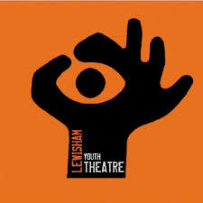 A logo with a black hand and eye on an orange background. Inside the hand are the words Lewisham Youth Theatre in white and orange text.