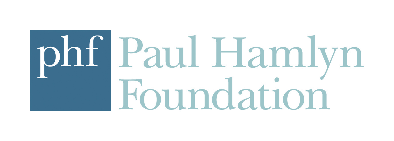 A white logo with blue text for the Paul Hamlyn Foundation
